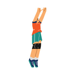 Smiling young man in knee pads jumping flat style, vector illustration