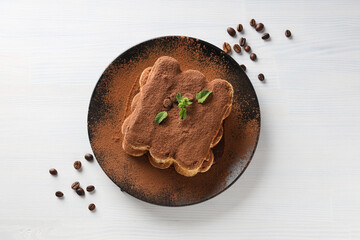 Concept of sweet food, Tiramisu cake, top view