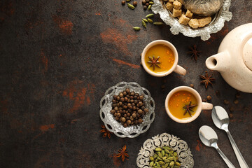 Traditional Indian hot drink with milk and spices - Masala tea