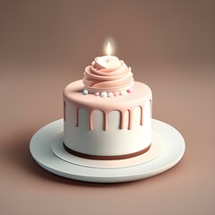 Birthday cake on pastel background, digital illustration.