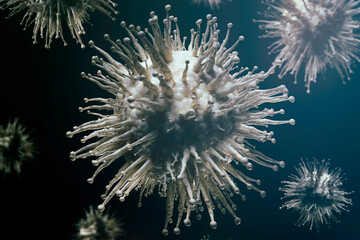 Close up virus cells on dark background