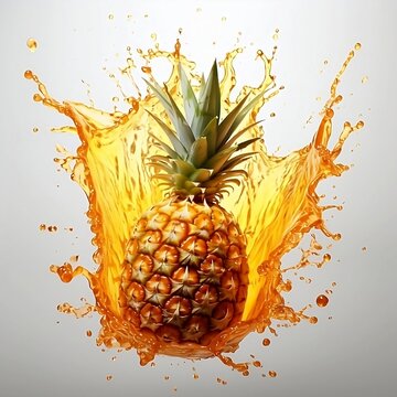 Explosi&oacute;n de pi&ntilde;a en su jugo sobre fondo blanco. Generative AI.