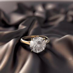 3D render of a diamond ring on a velvet cushion No 3