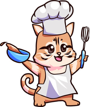 baker chef cat with a whisk