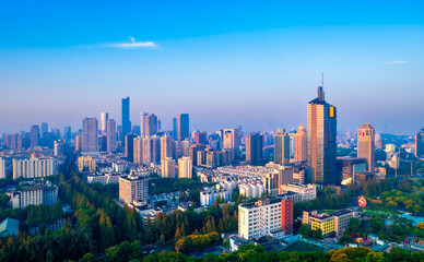 Fototapeta premium Aerial view of the CBD in Xinjiekou, Nanjing Province, China