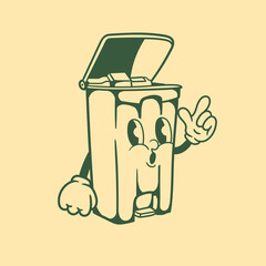 Vintage character design of trash can