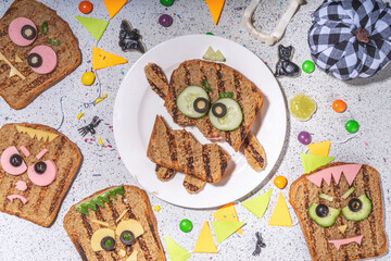 Funny halloween monster sandwiches