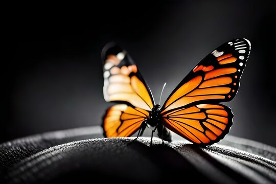 closeup of butterfly , front focused view of butterfly , buttrfly on black transparent background 