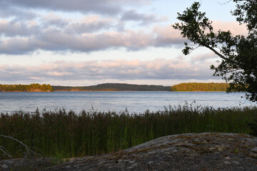 Summer evening landscape in the archipelago in Finland