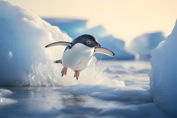  A penguin sliding on the ice © Ployker