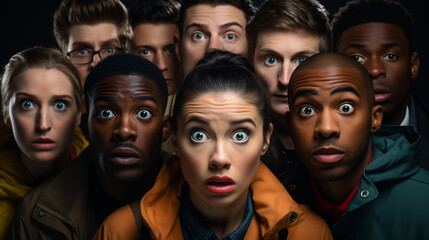 Super excited and shocked group of people. Generative Ai