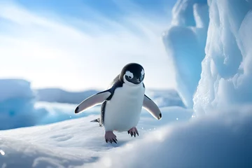 Wandaufkleber A penguin sliding on the ice © Ployker