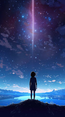 an impressive anime girl wallpaper artwork at a lonely place under the universe, phone screen style, ai generated image