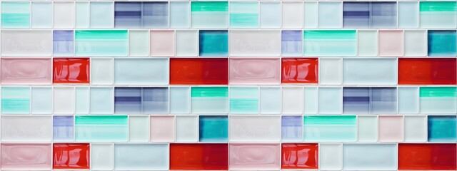 White and colorful abstract grunge glass square mosaic tile mirror wall texture background banner panorama, seamless pattern (Generative Ai)
