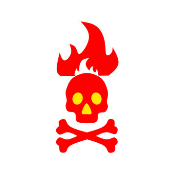 skull logo with fire burning on its head
