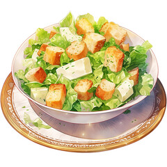 A fresh Caesar salad with croutons. isolated object, transparent background