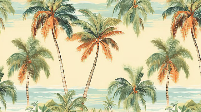 a vintage inspired calm hawaiian palm artwork, ai generated image