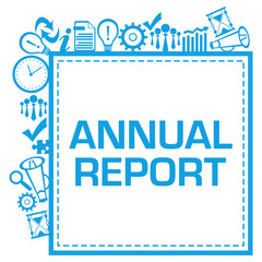 Annual Report Business Symbols Squares Sides Text Blue 