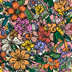 Colourful floral in marker sketch