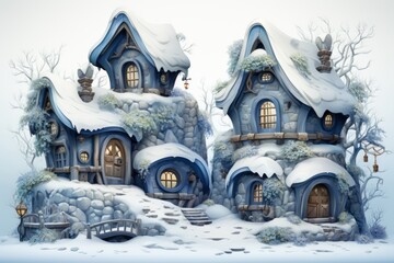 Naklejka premium Winter, wooden house. Beautiful illustration picture. Generative AI