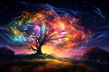 Vast sky with various glowing colors. Beautiful illustration picture. Generative AI