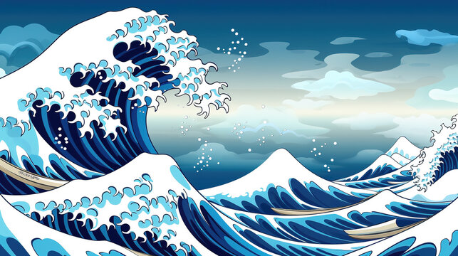 waves off kanagawa, modern style, ai generated image