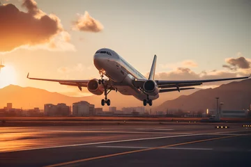 Gordijnen A plane taking off from an airport © Ployker