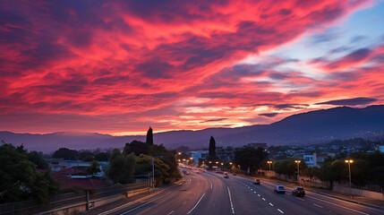 Sunset Majesty: Silhouetted Mountain Range, Generative AI