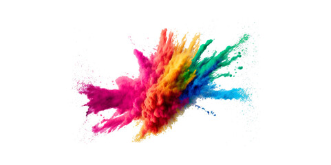colorful vibrant rainbow holi paint color powder explosion with bright colors isolated white background. 