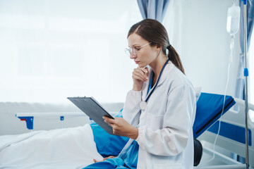 Female doctor examined patient health peace of mind. Basic procedure for general examination,...