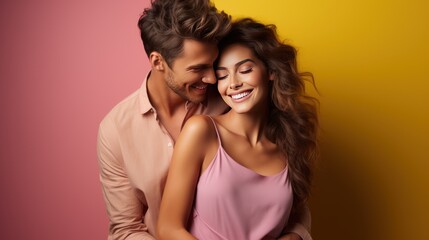 portrait of a couple on color background. 