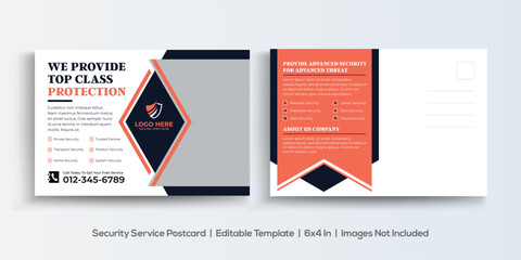 Security Service company postcard design template. Corporate Business Postcard Template Design, Simple and Clean Modern Minimal Postcard Template, Business Postcard Layout