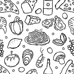 Italian food pattern. Seamless italian food background