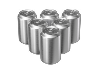 Several aluminum slim cans in silver isolated on white background.3D rendering