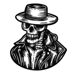 cool skeleton wearing a jacket and hat illustration