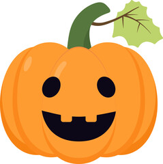 Cute, lovely cartoon pumpkin lantern with Anthropomorphic face for Halloween holiday celebration design concept.