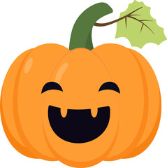 Cute, lovely cartoon pumpkin lantern with Anthropomorphic face for Halloween holiday celebration design concept.