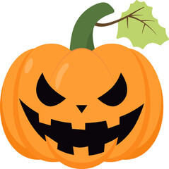 Cute, lovely cartoon pumpkin lantern with Anthropomorphic face for Halloween holiday celebration design concept.