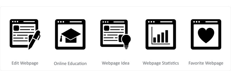 A set of 5 Internet icons as edit webpage, online education, webpage idea