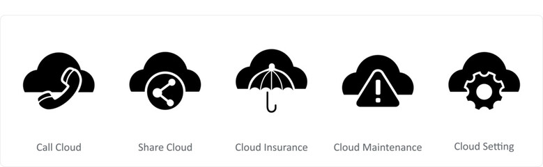 A set of 5 Internet icons as call cloud, share cloud, cloud insurance