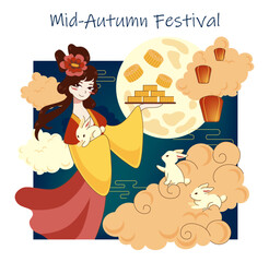Traditional chinese fest set. Mid-Autumn festival, moon festival or mooncake