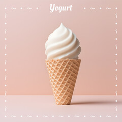 Yogurt ice cream. Ice cream cone on gradient color background. Banner. 3D illustration