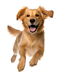 Golden Retriever dog looking happy excited on isolated background, generative ai