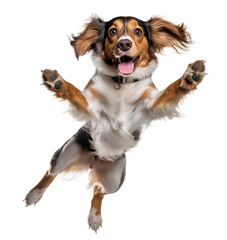 kooikerhondje dog jumping standing up happy on isolated background, generative ai
