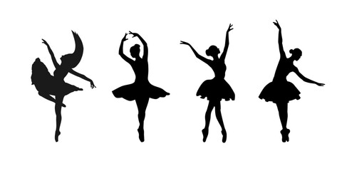 Young ballet dancer standing in pose flat design on grey background. Vector illustration Design,  ballerinas in special dancing dresses - obrazy, fototapety, plakaty