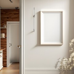 white room with door wallpaper frame wall in  Scandinavian farmhouse hallway 3d render butifull 