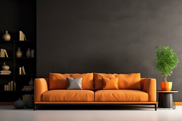 Orange sofa room. Generate Ai