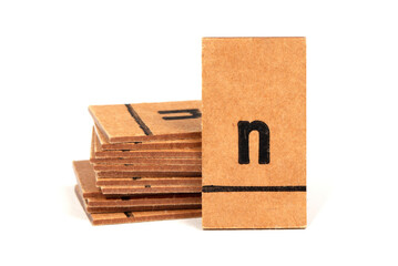 Stack of letters from a very old letterbox used to teach children - Letter n