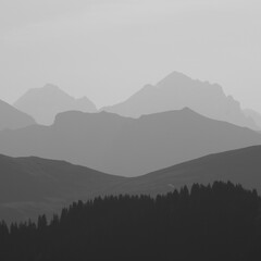 Dream like mountain ranges in the morning light seen from Vorder Walig, Switzerland.