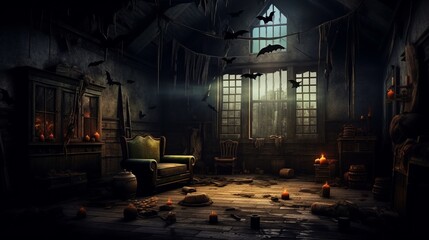 A beautiful background room to promote halloween party. Generative AI.